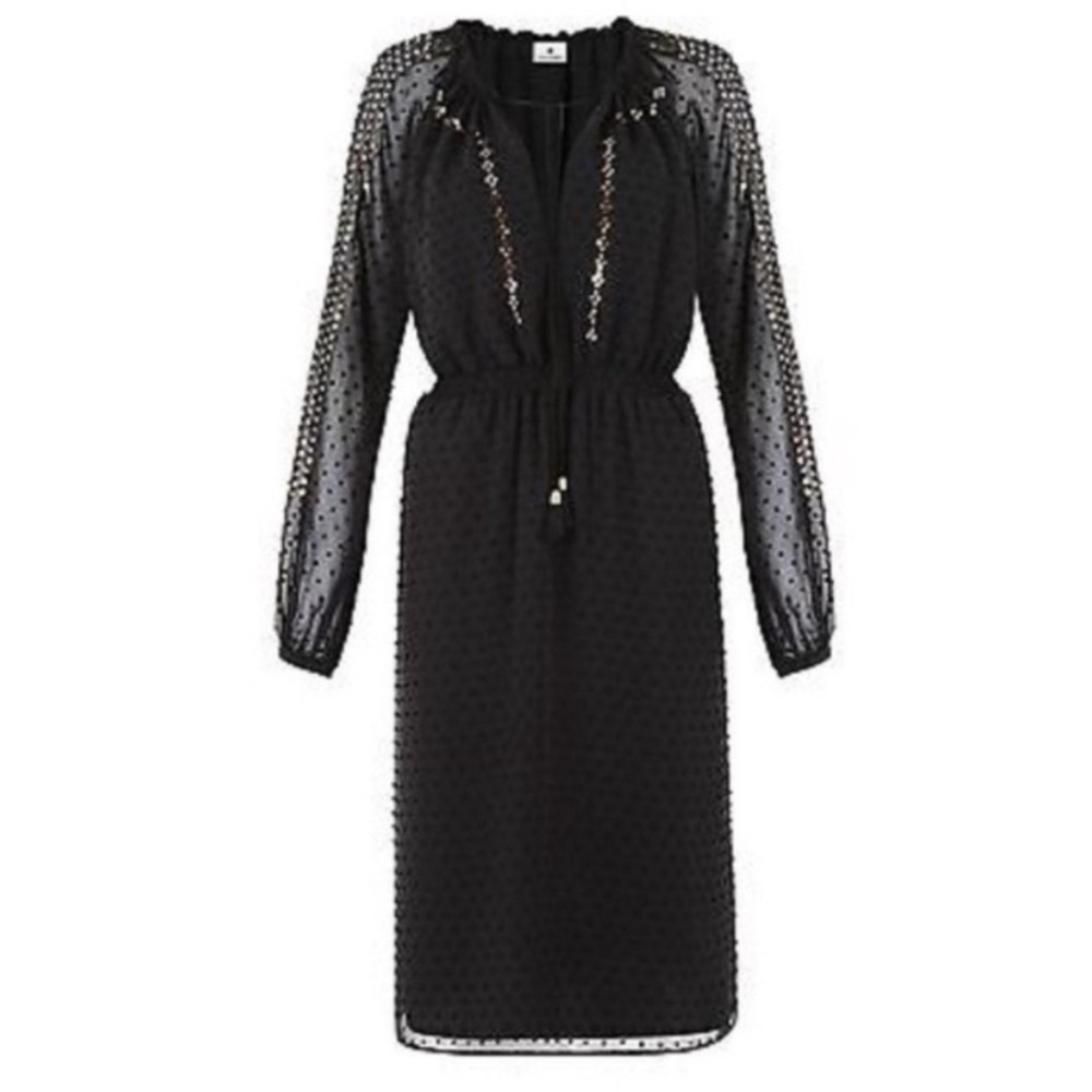 Black Sheer Long-Sleeve Midi Dress